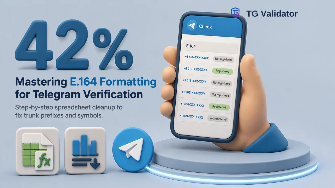 TG Validator workflow illustration for How to Convert a Phone List to E.164 Before a Telegram Check